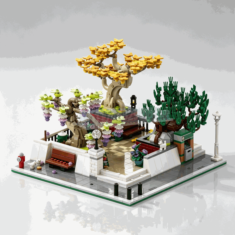 Bonsai Garden Lego Set - 1309-teiliger Eckpark-Bonsai-Baum-Bausatz, Modulares Garten-Straßenlandschaftsmodell, DIY-Montageset, Heimdekoration,